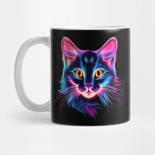 Neon Cat Face in colorful neon pink and neon blue Mug